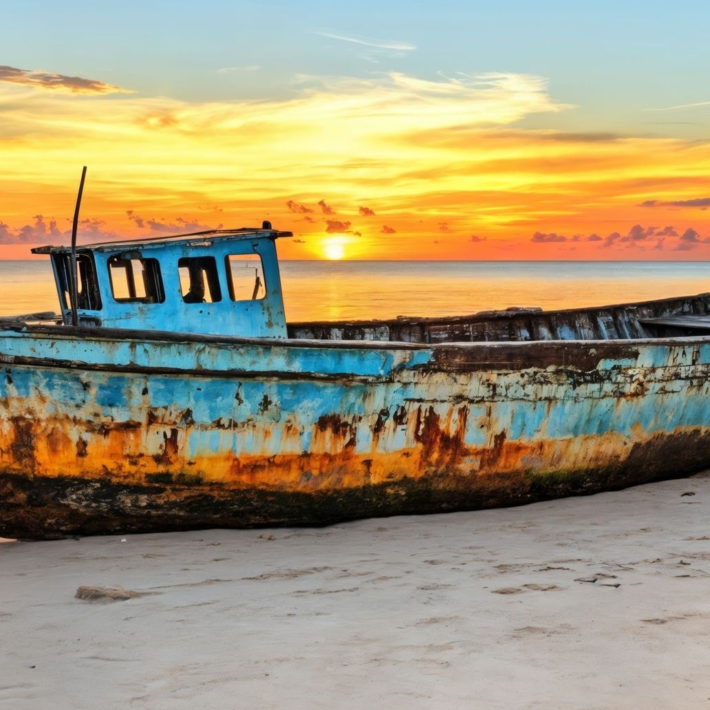Abandoned Vessel Golden Hour Art Print Close-up