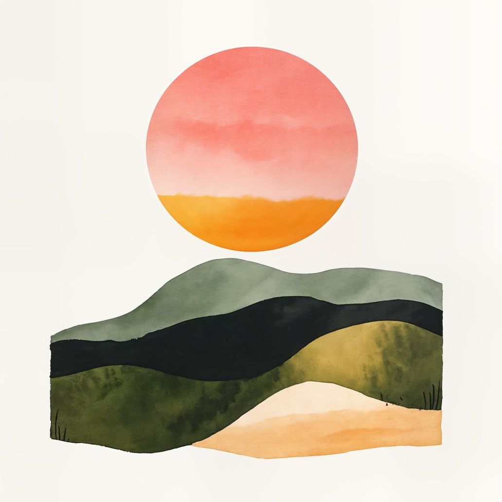Abstract Sunset Over Hills Art Print Close-up