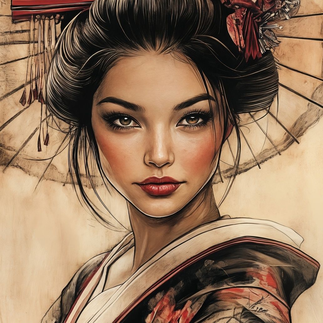 Asian Woman In Kimono Art Print Close-up