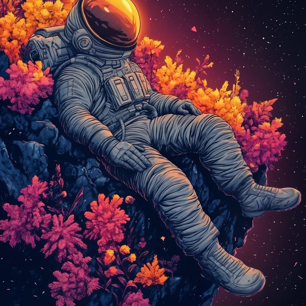 Astronaut On Alien Cliff Art Print Close-up