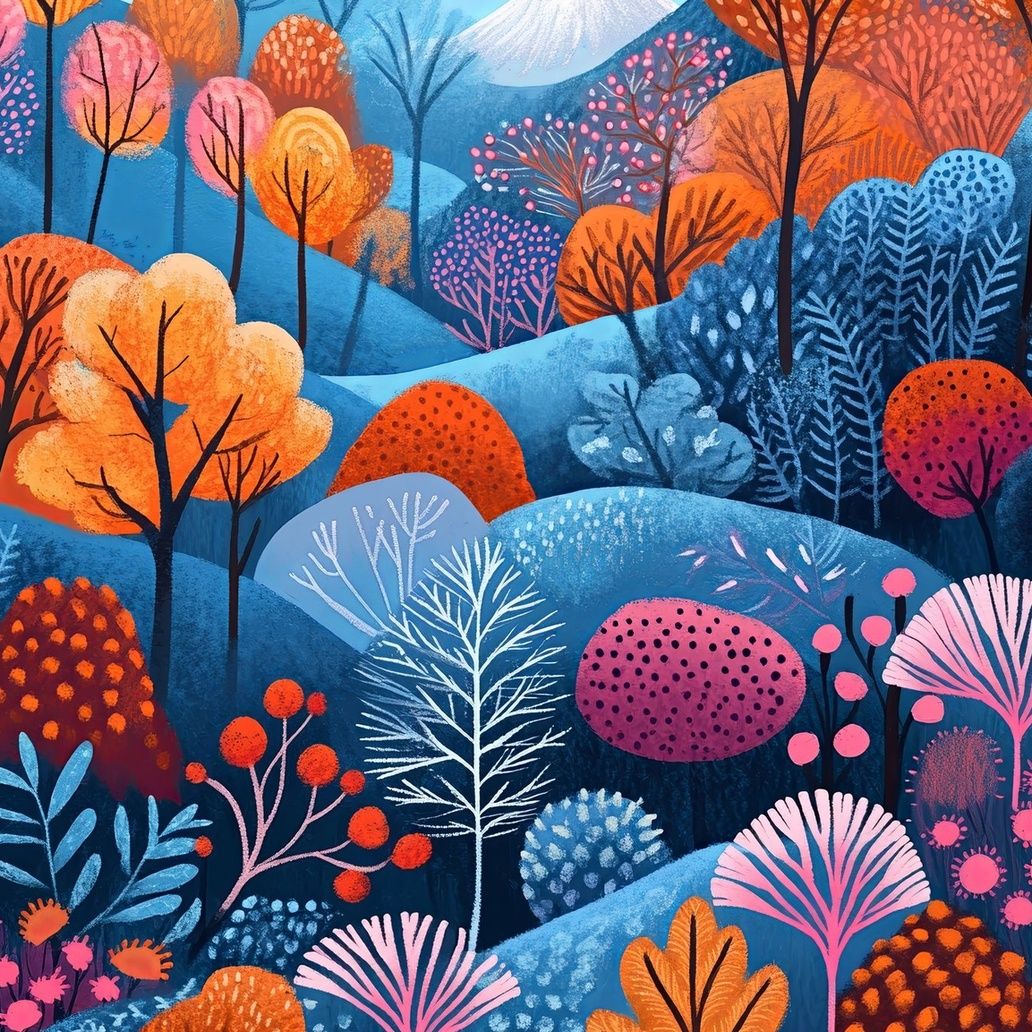 Autumn Hills Landscape Art Print Close-up