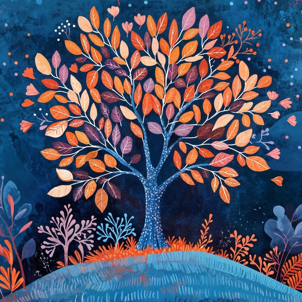 Autumn Tree At Dusk Art Print Close-up