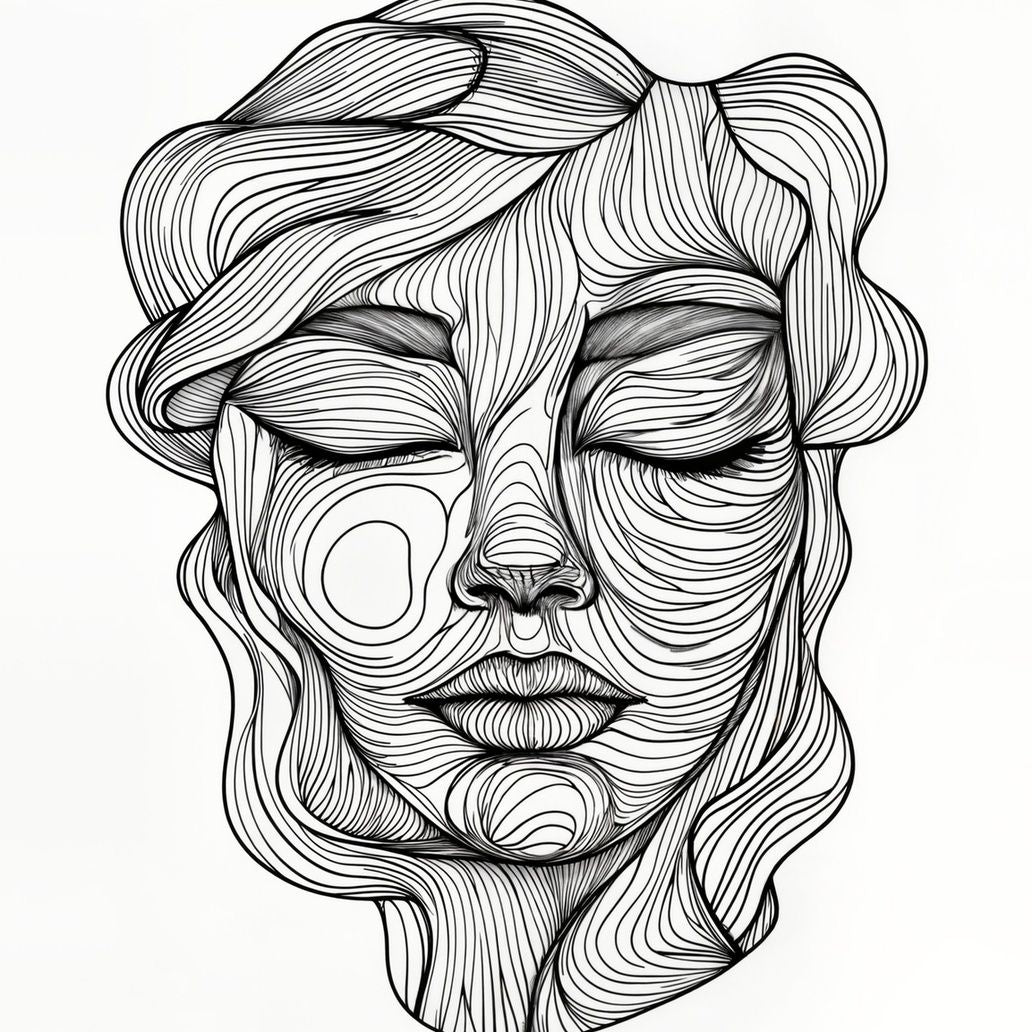 Black Line Portrait Art Print Close-up