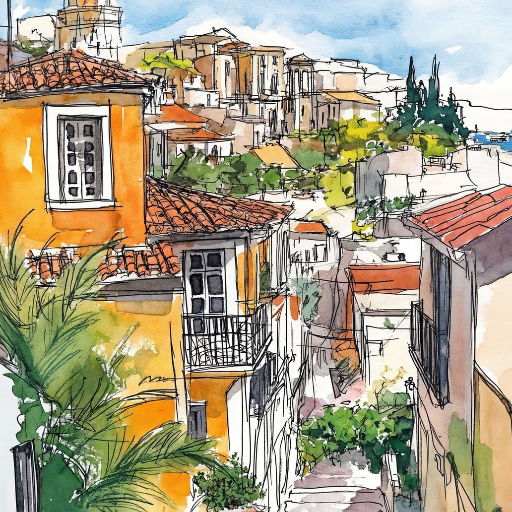 Charming Mediterranean Street Art Print Close-up