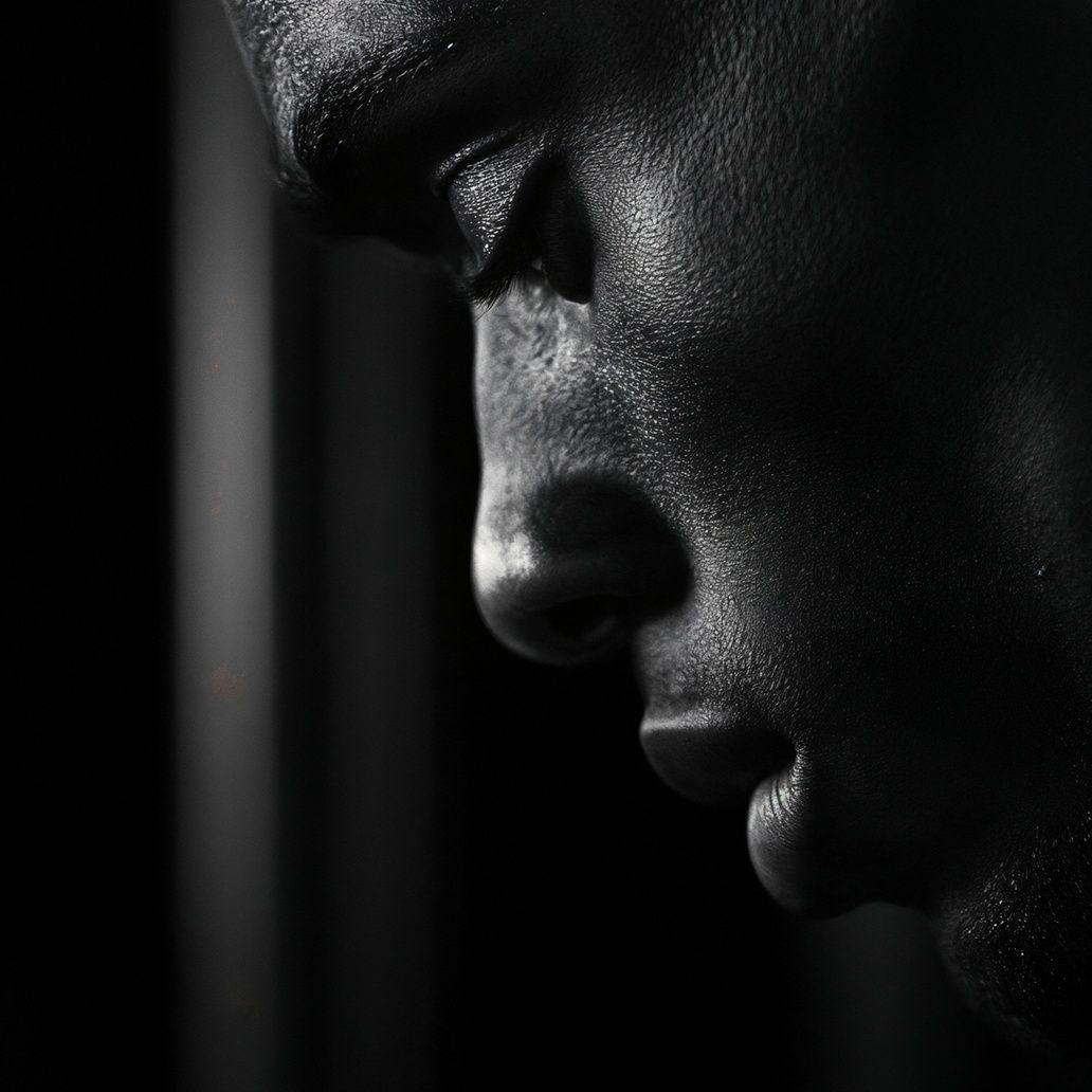 Contemplative Portrait Black And White Art Print Close-up