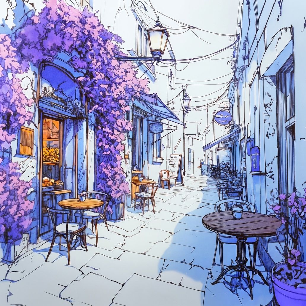 European Cafe Alley Art Print Close-up