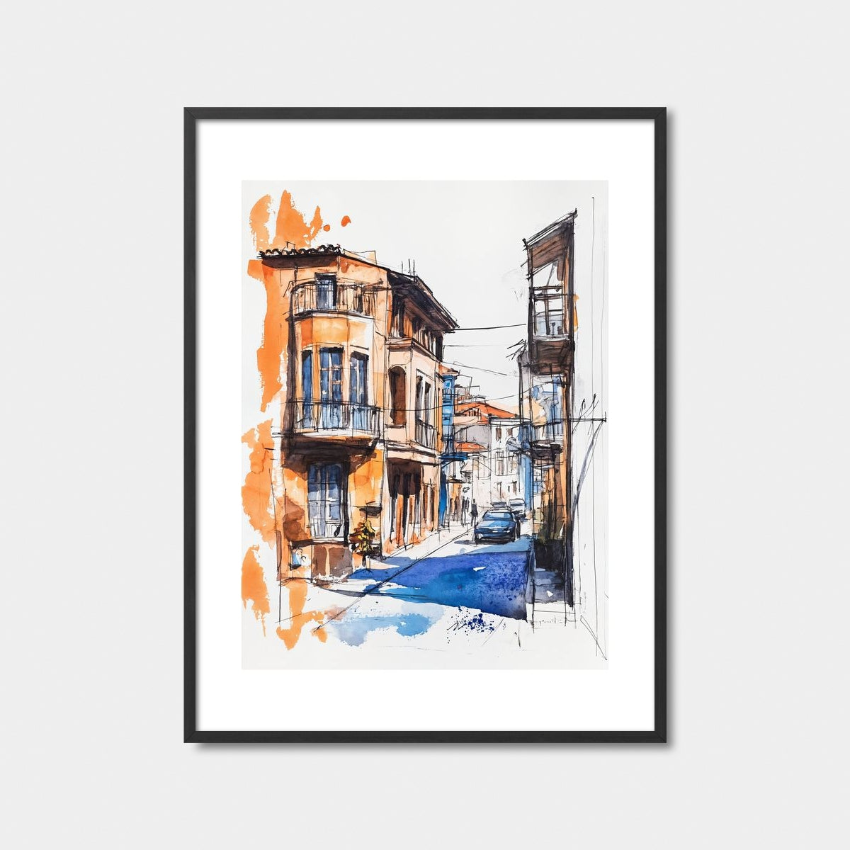 European Street Watercolor Art Print Feature Image