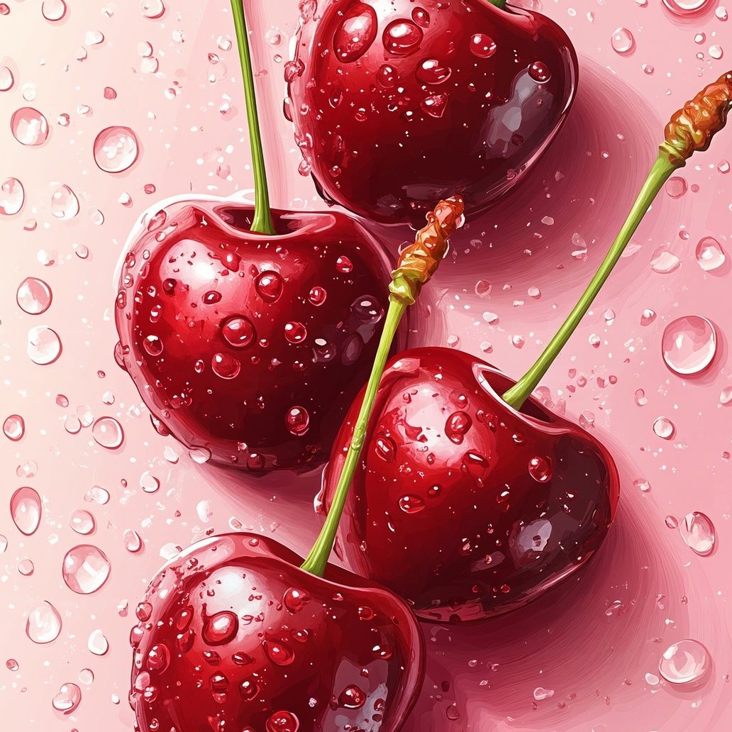 Fresh Red Cherries On Pink Art Print Close-up