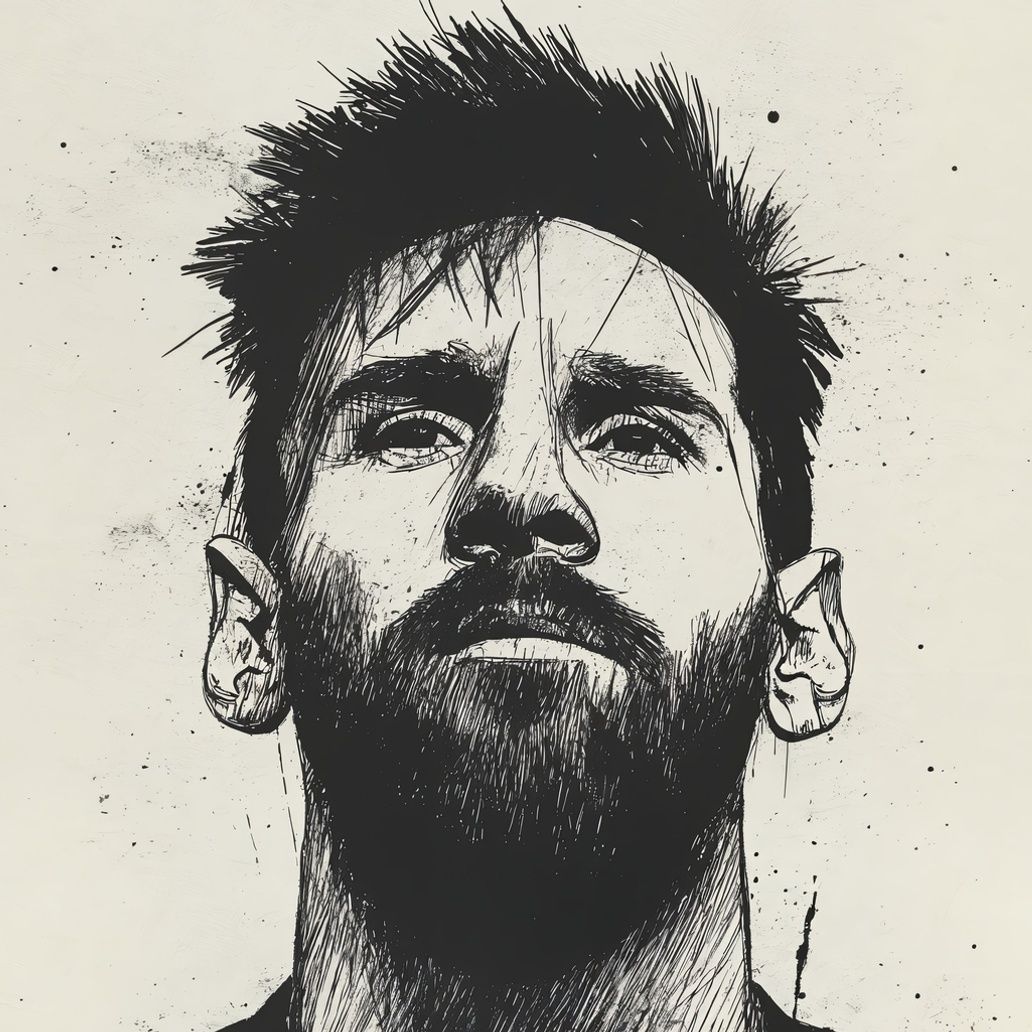 Messi Sketch Art Print Close-up
