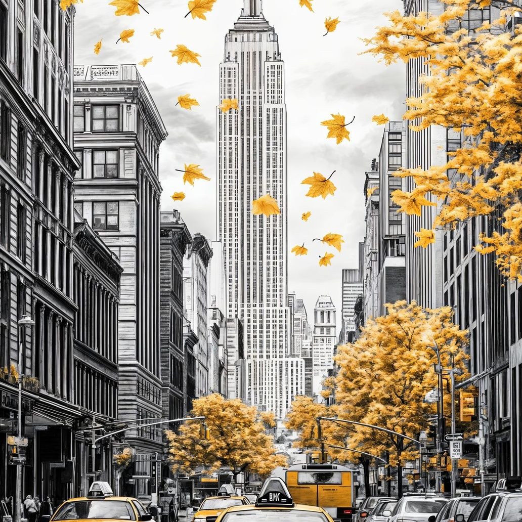 New York Fall Skyline Art Print Close-up