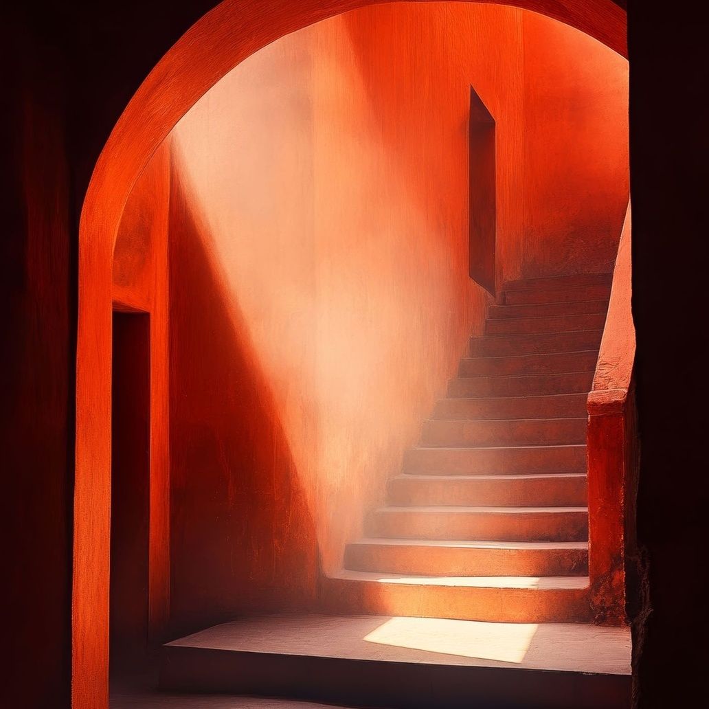 Sunlit Staircase Architecture Art Print Close-up