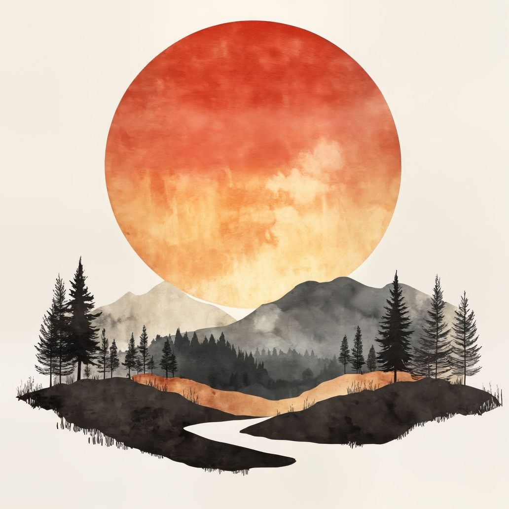Sunset Mountain Landscape Art Print Close-up