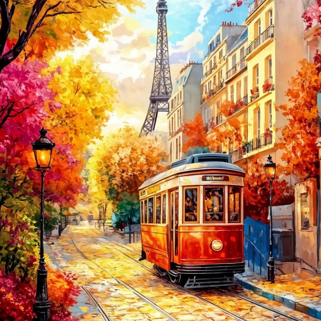 Vintage Parisian Tram Art Print Close-up