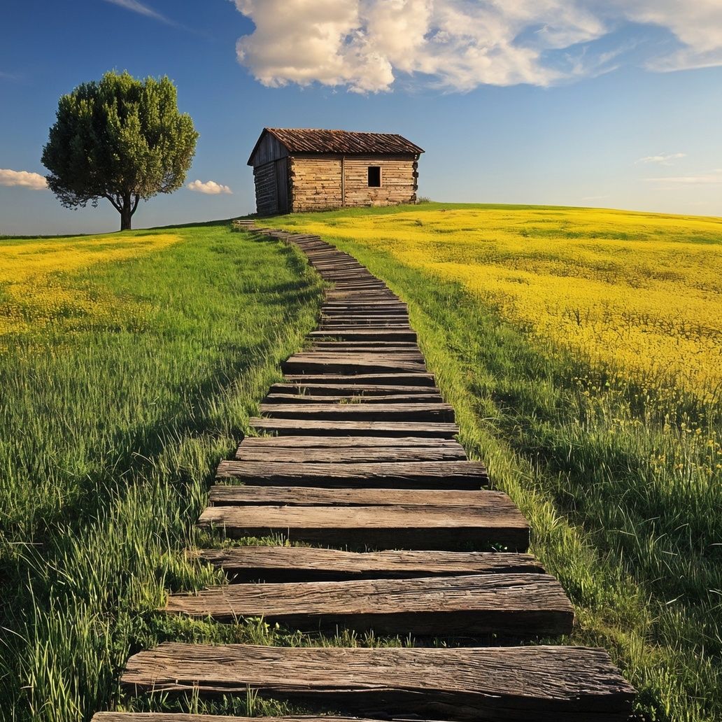 Wooden Path To Cabin Art Print Close-up