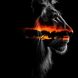 Lion Face Dusk Scene Art Print Close-up