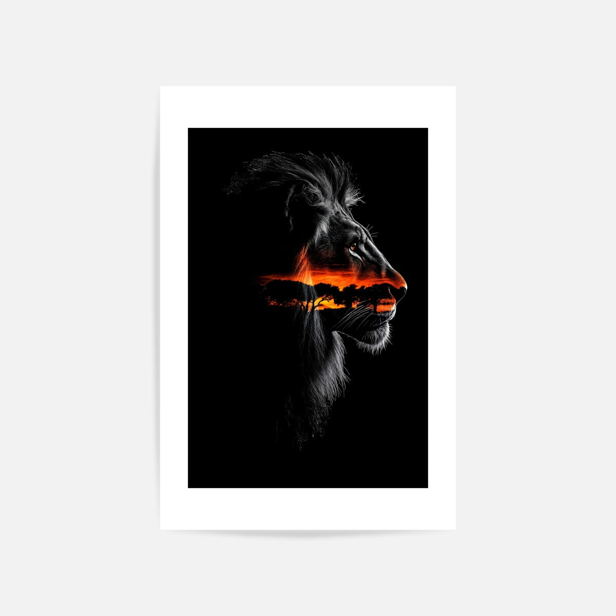 Lion Face Dusk Scene Art Print Unframed